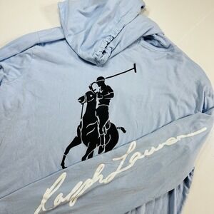 Polo Ralph Lauren Hoodie T Shirt Long Sleeve Graphic Pony Mens Large Blue Casual